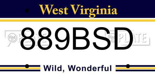 889BSD West Virginia License Plate