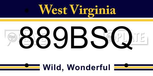 889BSQ West Virginia License Plate