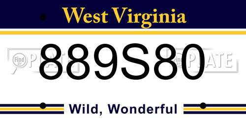 889S80 West Virginia License Plate