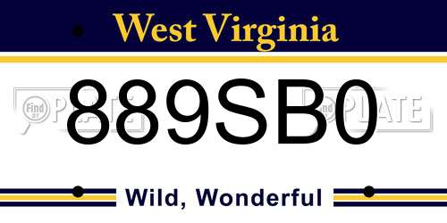 889SB0 West Virginia License Plate