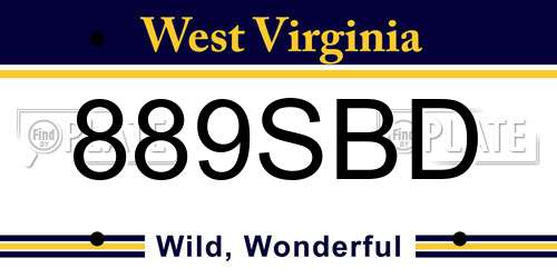 889SBD West Virginia License Plate
