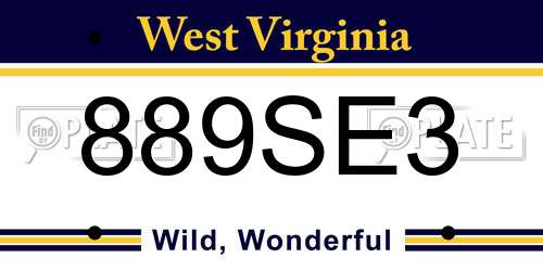 889SE3 West Virginia License Plate