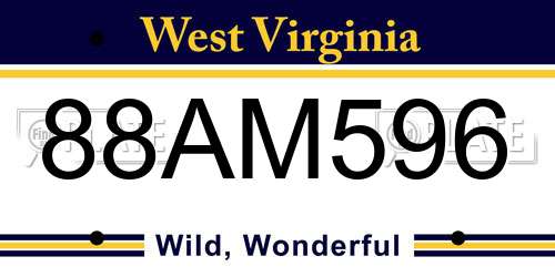 88AM596 West Virginia License Plate