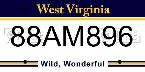 88AM896 West Virginia License Plate