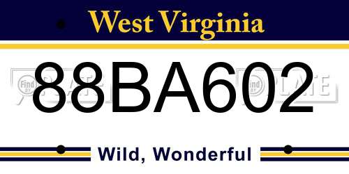 88BA602 West Virginia License Plate