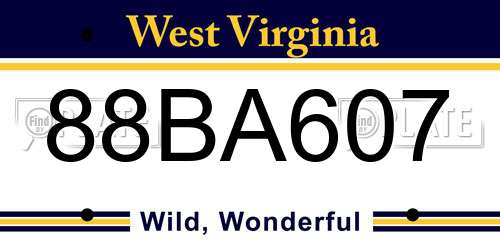 88BA607 West Virginia License Plate