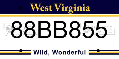 88BB855 West Virginia License Plate