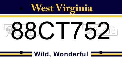 88CT752 West Virginia License Plate