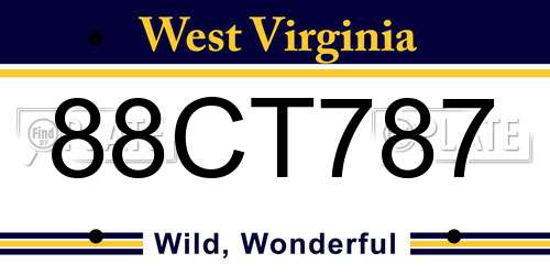 88CT787 West Virginia License Plate