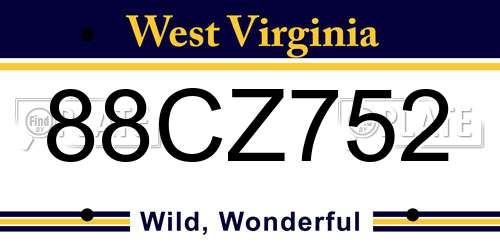 88CZ752 West Virginia License Plate