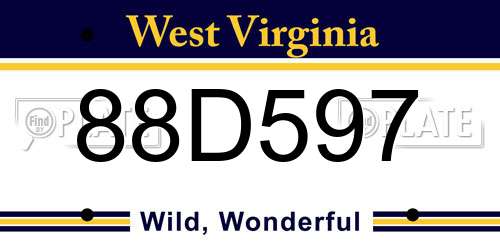 88D597 West Virginia License Plate