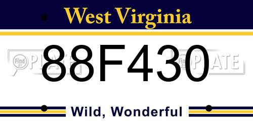 88F430 West Virginia License Plate