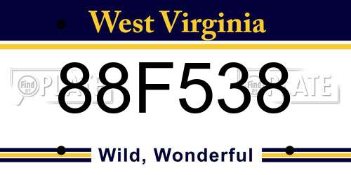 88F538 West Virginia License Plate
