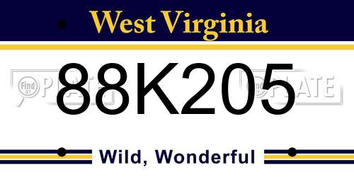88K205 West Virginia License Plate