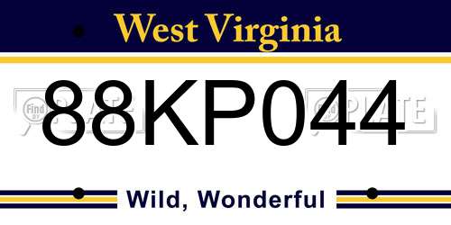 88KP044 West Virginia License Plate