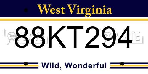 88KT294 West Virginia License Plate