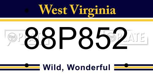 88P852 West Virginia License Plate