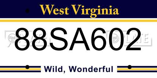 88SA602 West Virginia License Plate