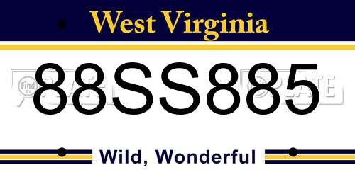 88SS885 West Virginia License Plate