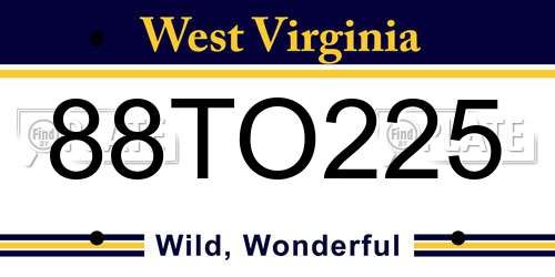 88TO225 West Virginia License Plate