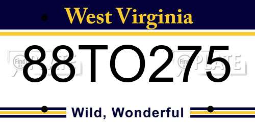 88TO275 West Virginia License Plate