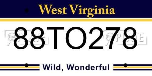 88TO278 West Virginia License Plate