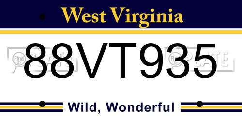 88VT935 West Virginia License Plate