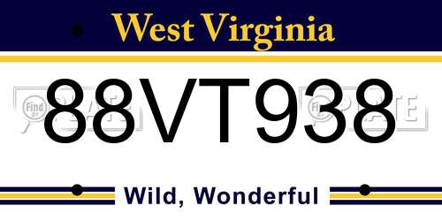 88VT938 West Virginia License Plate