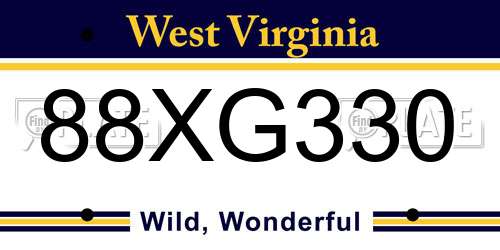 88XG330 West Virginia License Plate