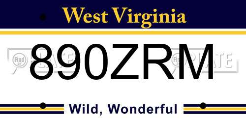 890ZRM West Virginia License Plate