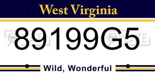 89199G5 West Virginia License Plate