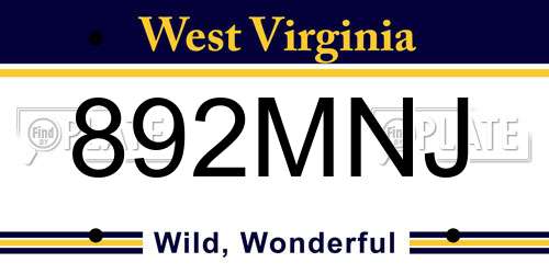 892MNJ West Virginia License Plate