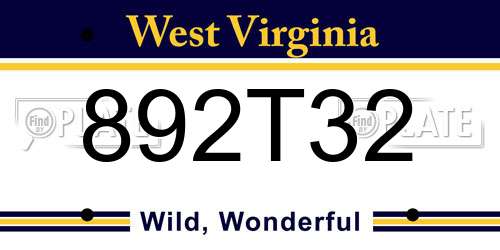 892T32 West Virginia License Plate