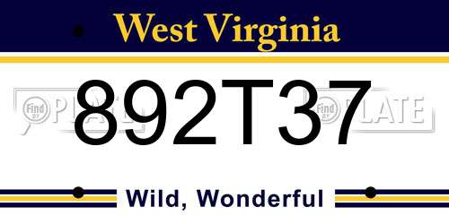 892T37 West Virginia License Plate