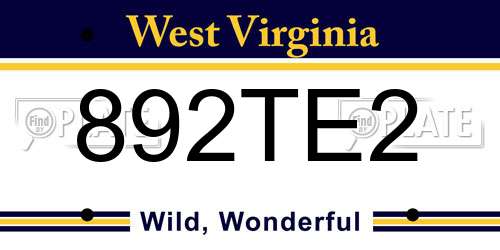 892TE2 West Virginia License Plate