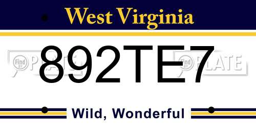 892TE7 West Virginia License Plate