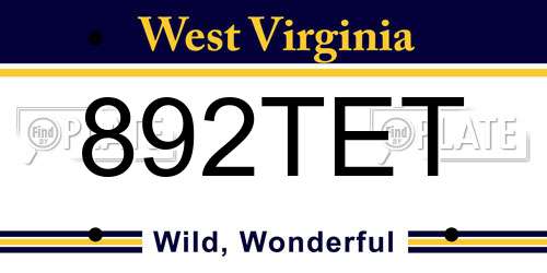 892TET West Virginia License Plate
