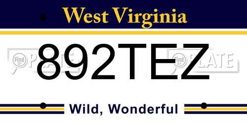 892TEZ West Virginia License Plate