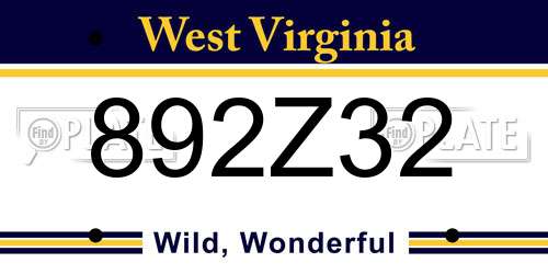 892Z32 West Virginia License Plate
