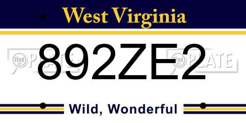 892ZE2 West Virginia License Plate