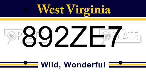 892ZE7 West Virginia License Plate
