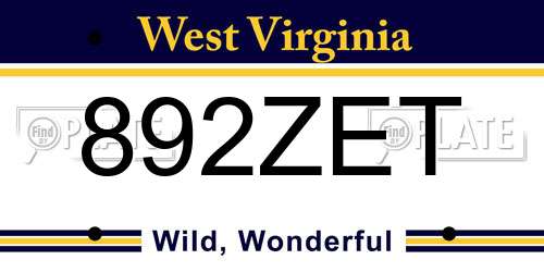 892ZET West Virginia License Plate