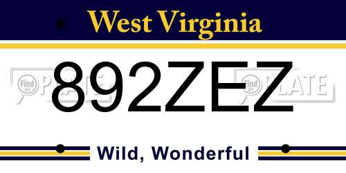 892ZEZ West Virginia License Plate