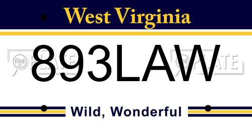 893LAW West Virginia License Plate