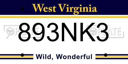 893NK3 West Virginia License Plate