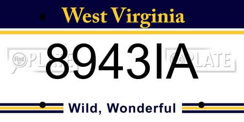 8943IA West Virginia License Plate