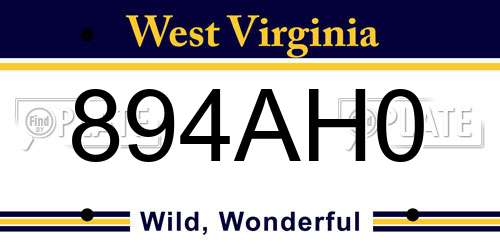 894AH0 West Virginia License Plate