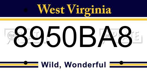 8950BA8 West Virginia License Plate