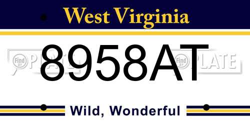 8958AT West Virginia License Plate