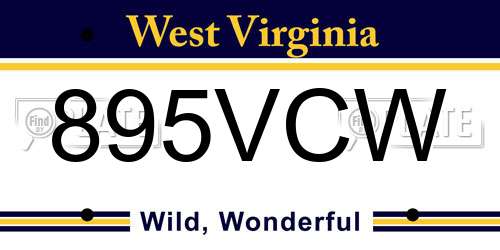 895VCW West Virginia License Plate